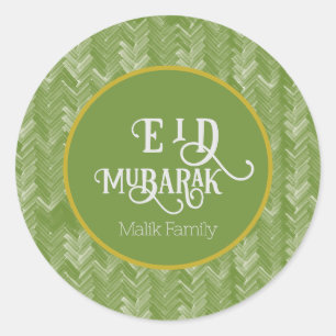 Eid Mubarak Typography Chevron Green Personalised Classic Round Sticker