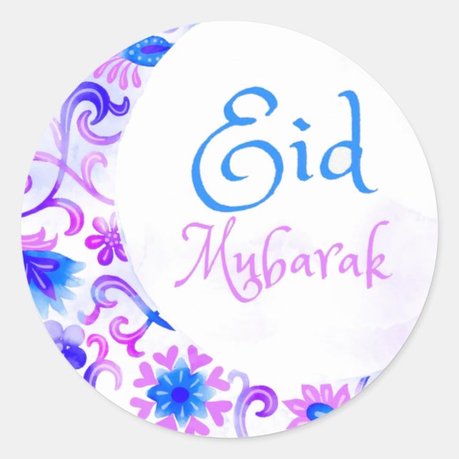 Eid Mubarak Watercolor  Classic Round Sticker (Front)