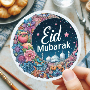 Eid Mubarak Watercolor Classic Round Sticker