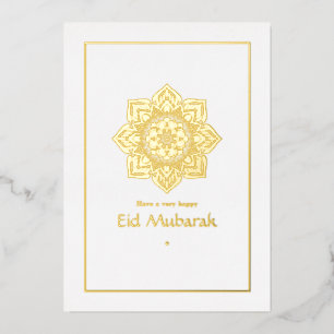 Eid Mubarak White and Gold Foil Holiday Card