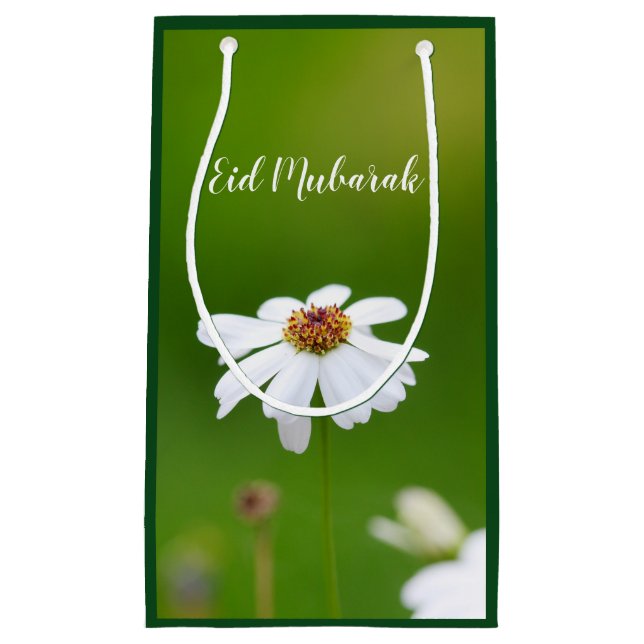 Eid Mubarak white daisy flower gift bag (Front)