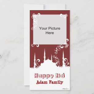 Eid White Burgundy Swirl Photo Cards