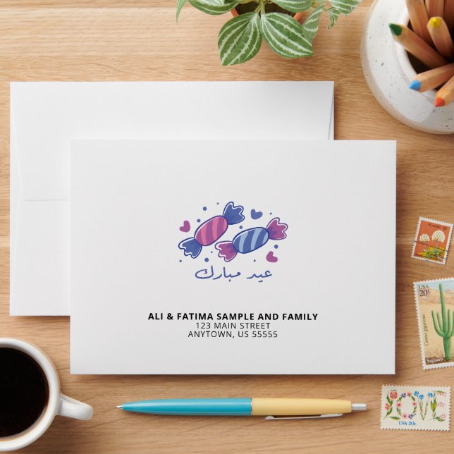 Eidiya Sweets Arabic Eid Mubarak Personalised Envelope (Desk)