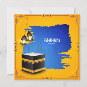 EidulAdha Islamic Lantern Mosque Blue Yellow Holiday Card