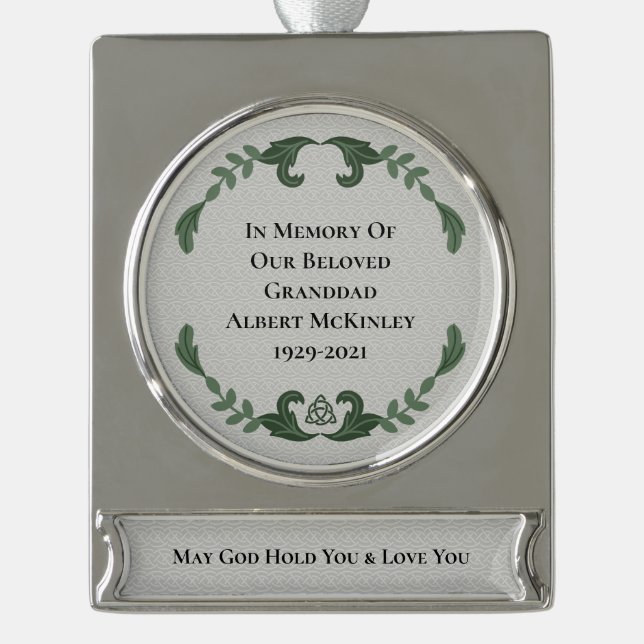 EIegant Irish In Loving Memory Silver Plated Banner Ornament (Front)
