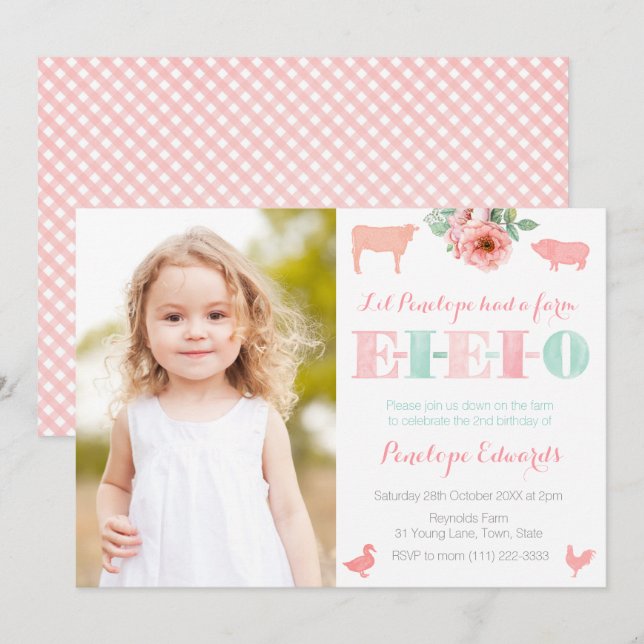 EIEIO Old MacDonald Farm Petting Zoo Birthday Invitation (Front/Back)