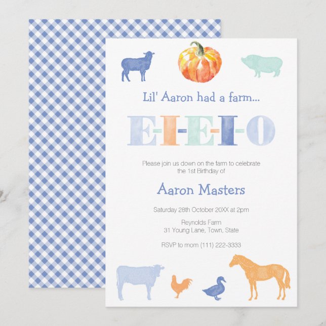 EIEIO Old MacDonald Pumpkin Boy's Birthday Party Invitation (Front/Back)