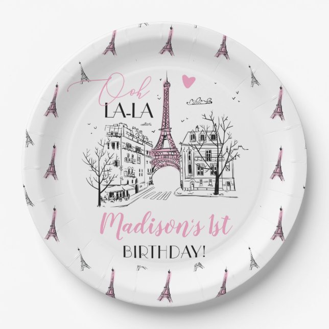 Eifel Tower Paris Parisian Birthday Party, Any Age Paper Plate (Front)