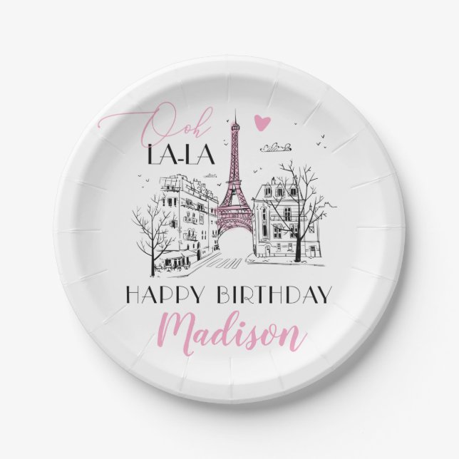 Eifel Tower Paris Parisian Birthday Party, Any Age Paper Plate (Front)