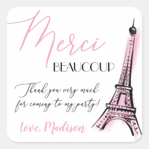 Eifel Tower Paris Parisian Birthday Thank You Square Sticker