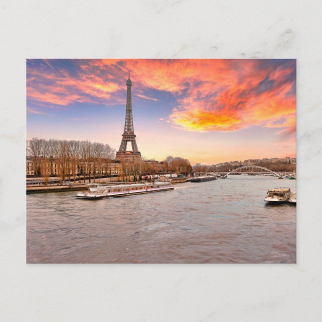 Eifell tower at sunset from Seine in Paris France  Postcard (Front)