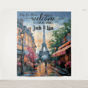 Eiffel Garden Elegance Wedding Backdrop Tapestry