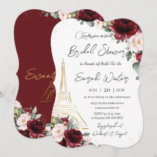 Eiffel Paris Bridal Shower Burgundy Blush Floral Invitation