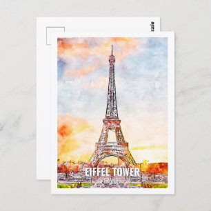 Eiffel Paris France Travel Place Watercolor Postcard