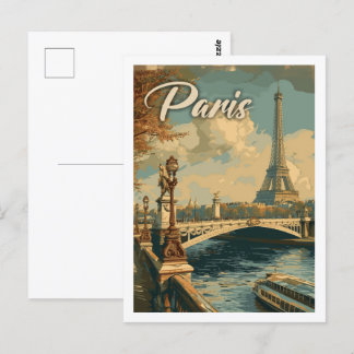 Eiffel Paris France Vintage Famous Travel Place Postcard