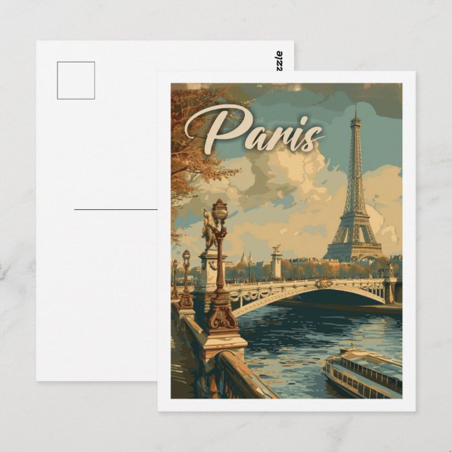 Eiffel Paris France Vintage Famous Travel Place Postcard (Front/Back)