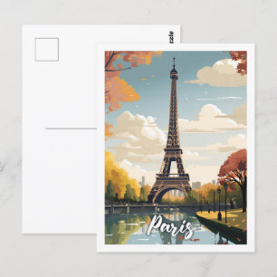 Eiffel Paris France Vintage Famous Travel Place Postcard