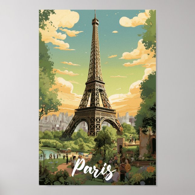 Eiffel Paris France Vintage Famous Travel Place Poster (Front)