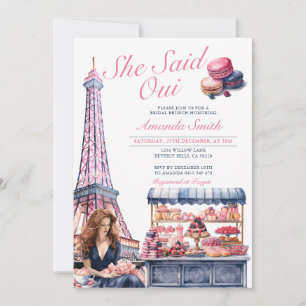 Eiffel She said Oui Bridal Shower Cafe Patisserie Invitation