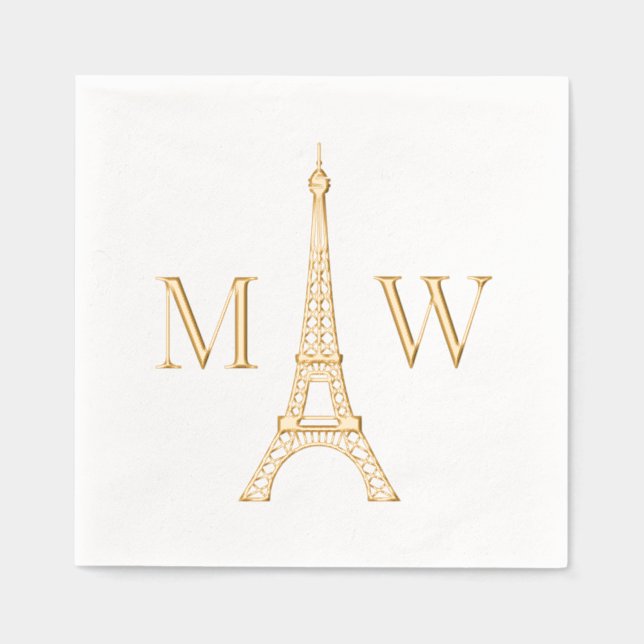 Eiffel Tower #2 Two Init Couple Wedding Monogram Foil Napkins (Front)