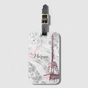 Eiffel tower against the background of orchids luggage tag