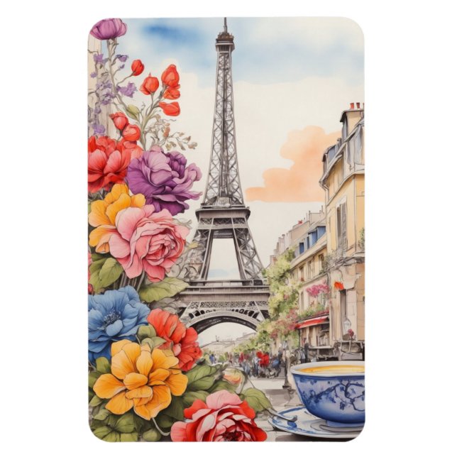 Eiffel Tower and Beautiful Flowers 1 Magnet (Vertical)