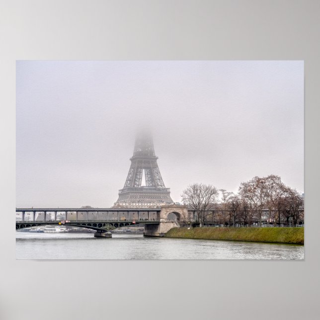 Eiffel Tower and Bir-hakeim bridge on a misty day Poster (Front)