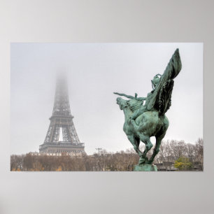 Eiffel Tower and Bir-hakeim bridge on a misty day Poster