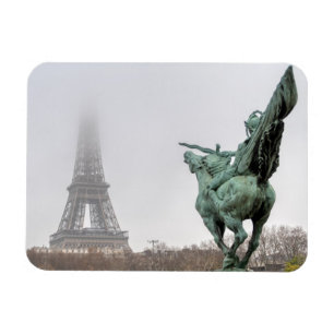 Eiffel Tower and Bir-hakeim statue on a misty day Magnet