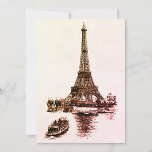 Eiffel Tower and Boats in Paris Invitation