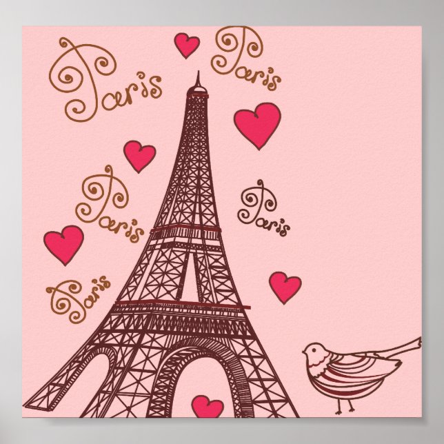 Eiffel Tower and Hearts in Pink Poster (Front)