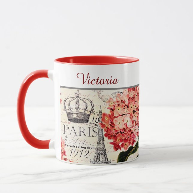 Eiffel Tower and hydrangea personalised Mug (Left)