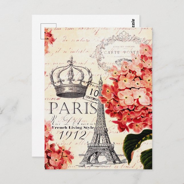 Eiffel Tower and hydrangea  Postcard (Front/Back)