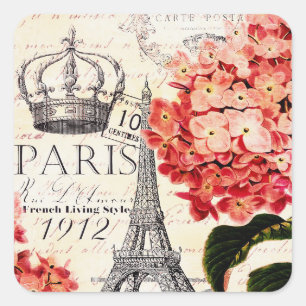 Eiffel Tower and hydrangea  Square Sticker