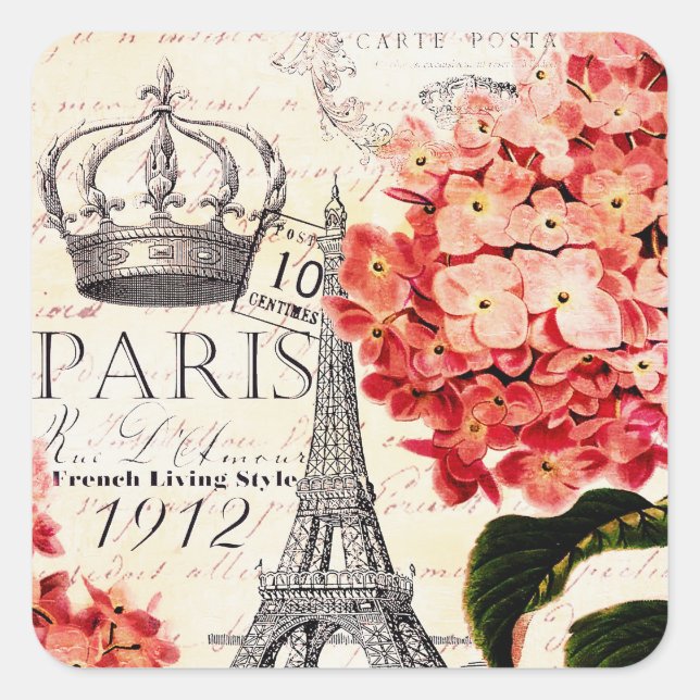 Eiffel Tower and hydrangea  Square Sticker (Front)
