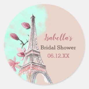 Eiffel Tower and Magnolia Flowers Bridal Shower Classic Round Sticker