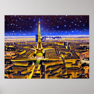 Eiffel Tower and Paris Under the Stars Poster