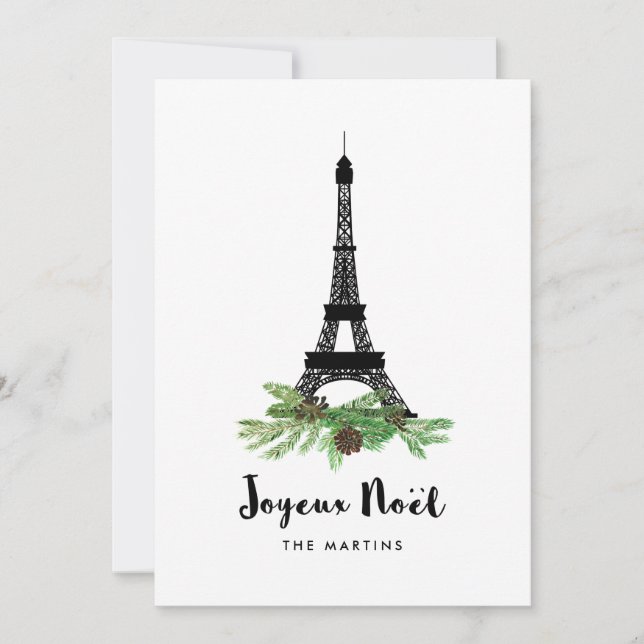 Eiffel Tower and Pine Joyeux Noel | Photo Back Holiday Card (Front)