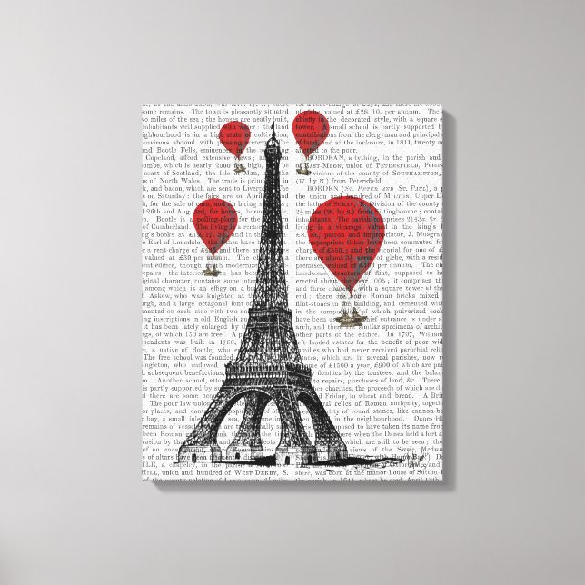 Eiffel Tower and Red Hot Air Balloons Canvas Print (Front)