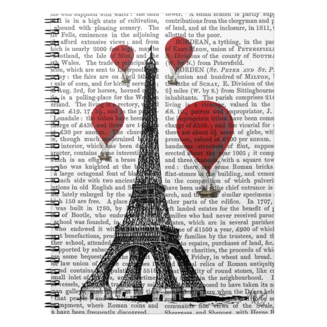 Eiffel Tower and Red Hot Air Balloons Notebook (Front)