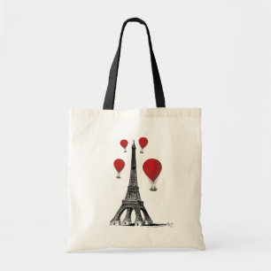 Eiffel Tower and Red Hot Air Balloons Tote Bag