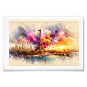 Eiffel Tower and Vibrant Skyline, Photo Print