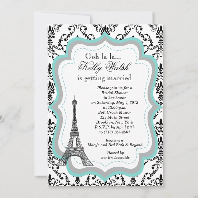 Eiffel Tower Aqua Paris Bridal Shower Invitation (Front)