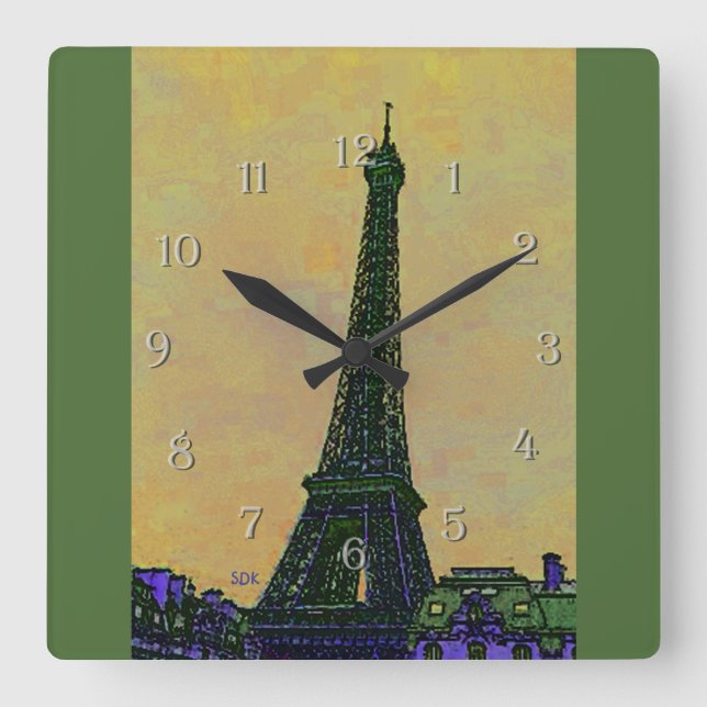 Eiffel Tower Art Square Wall Clock (Front)