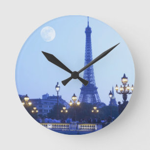 Eiffel Tower at Dusk Round Clock