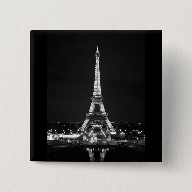 Eiffel Tower at Night - B/W 15 Cm Square Badge (Front)