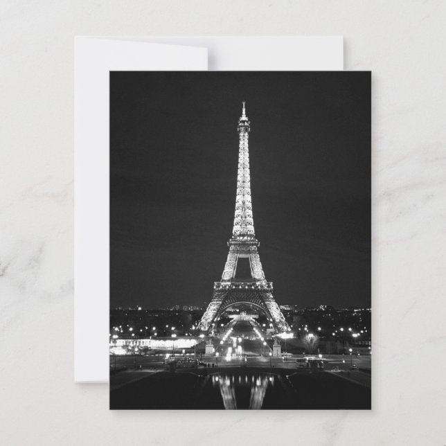 Eiffel Tower at Night - B/W Invitation (Front)