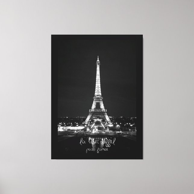 Eiffel Tower at Night B&W on Wrapped Canvas (Front)