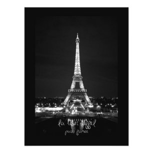 Eiffel Tower at Night B&W Photographic Print