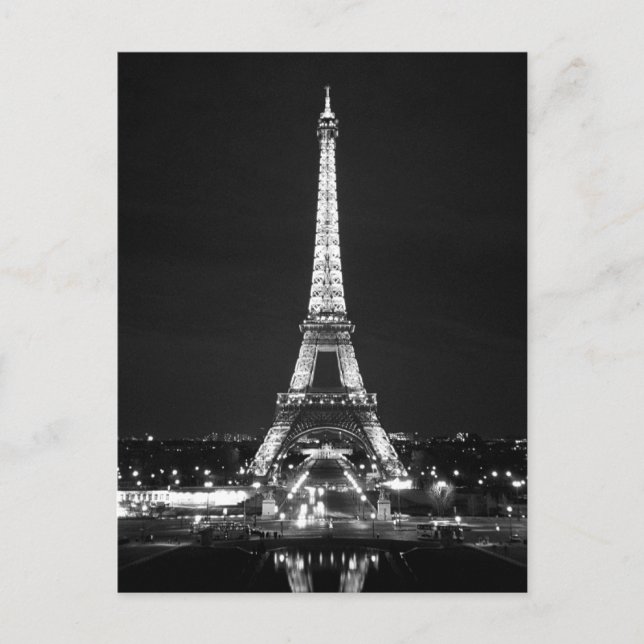 Eiffel Tower at Night - B/W Postcard (Front)